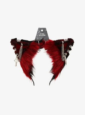 Social Collision Red & Black Hardware Fuzzy Cat Ear Headband