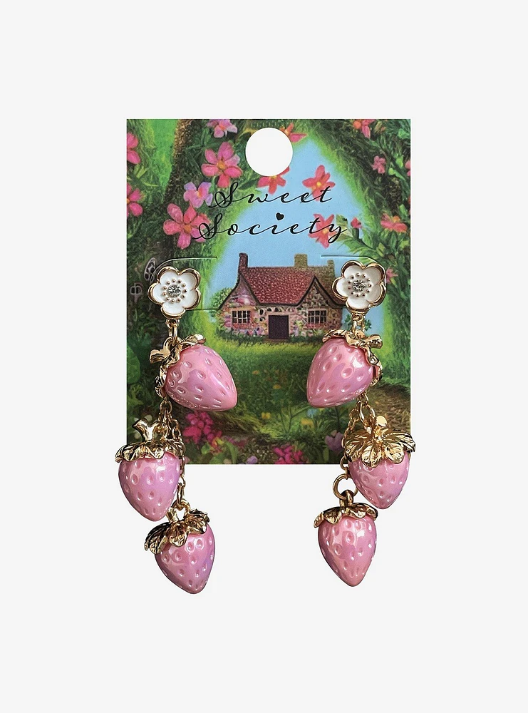 Sweet Society Pink Strawberry Charm Earrings