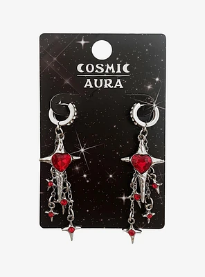 Cosmic Aura Red Hear Star Drop Earrings