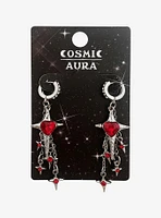 Cosmic Aura Red Hear Star Drop Earrings