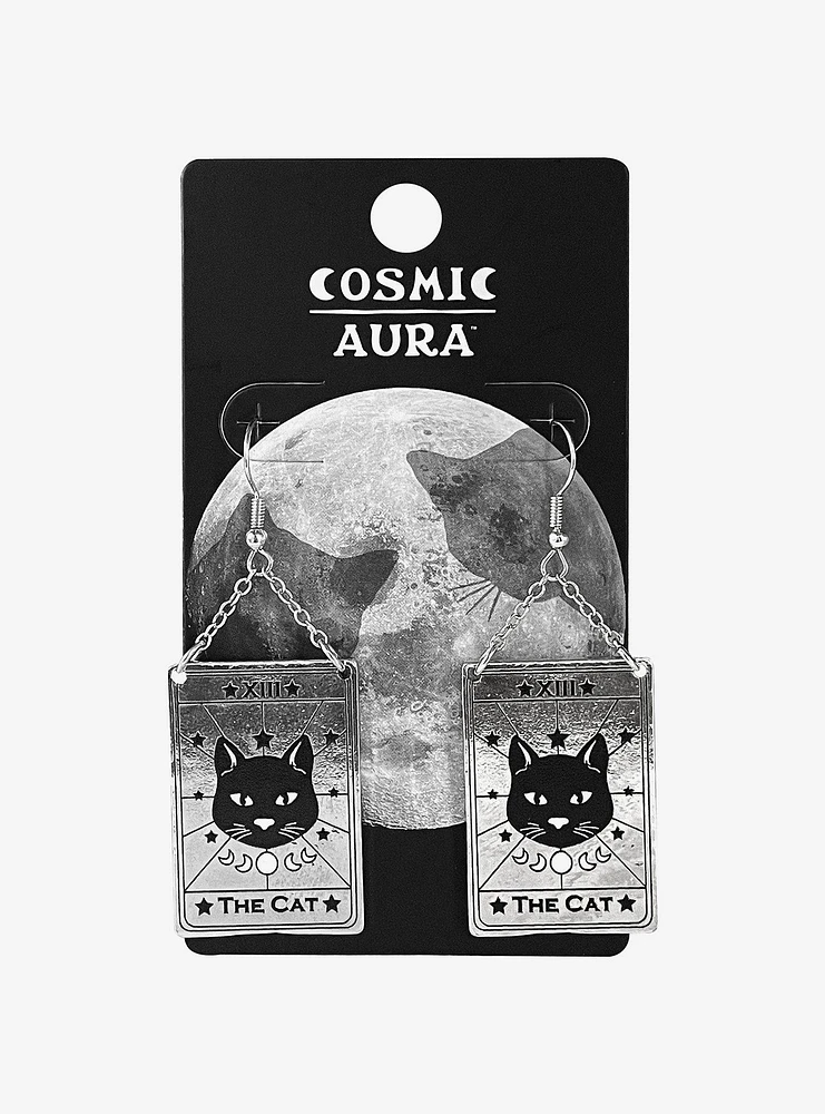 Cosmic Aura Cat Tarot Card Drop Earrings