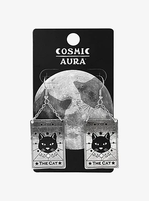 Cosmic Aura Cat Tarot Card Drop Earrings