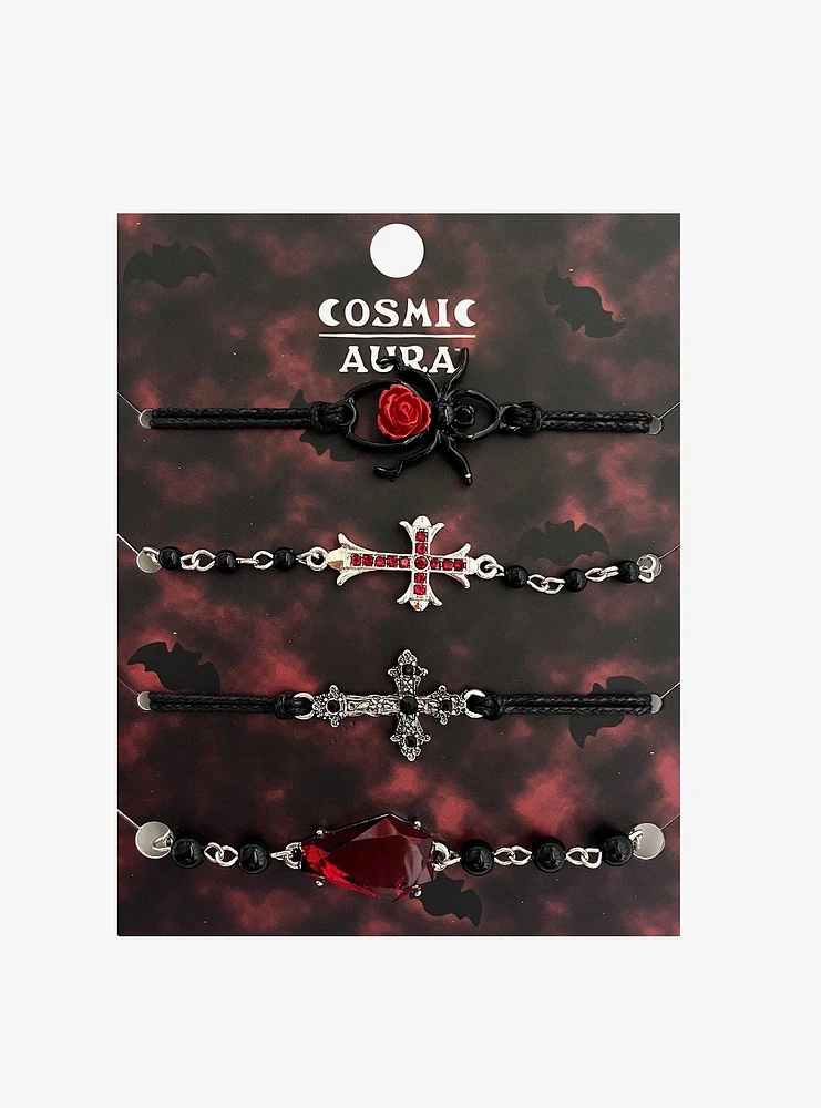 Cosmic Aura Rose Spider Cross Bracelet Set