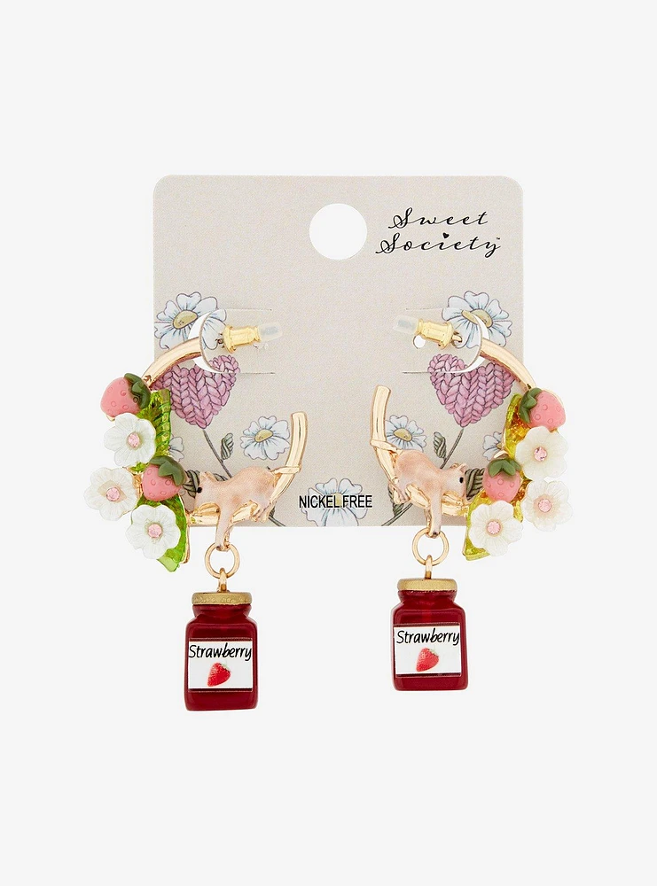 Sweet Society Mouse Strawberry Jam Floral Hoop Earrings