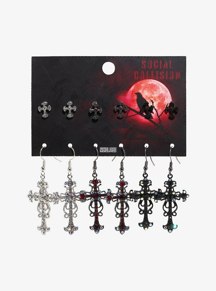 Social Collision Gothic Cross Gem Earring Set