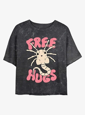 Alien Free Hugs Womens Mineral Wash Crop T-Shirt