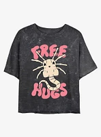 Alien Free Hugs Womens Mineral Wash Crop T-Shirt