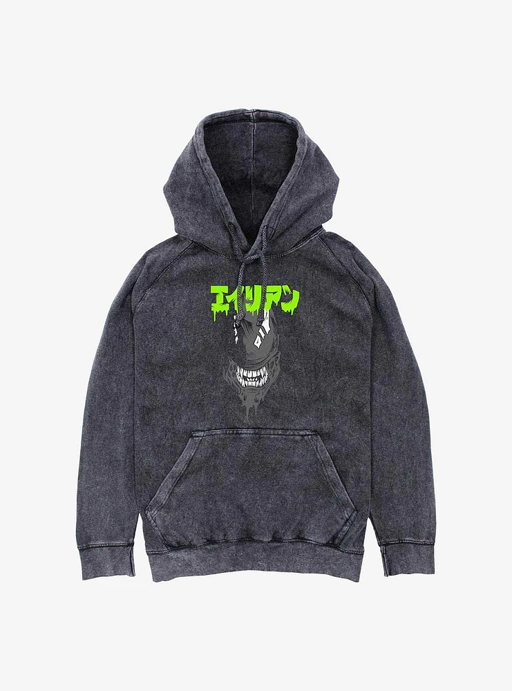 Alien Big Face Kanji Mineral Wash Hoodie