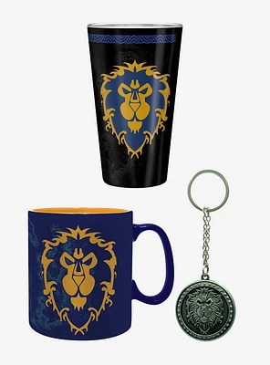 World of Warcraft Alliance Glass Cup Mug & Keychain Bundle