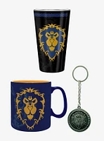 World of Warcraft Alliance Glass Cup Mug & Keychain Bundle