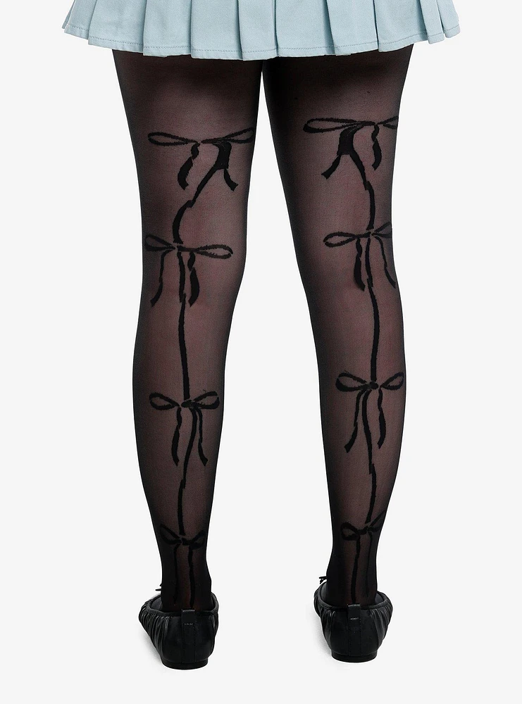 Black Bow Back Seam Tights