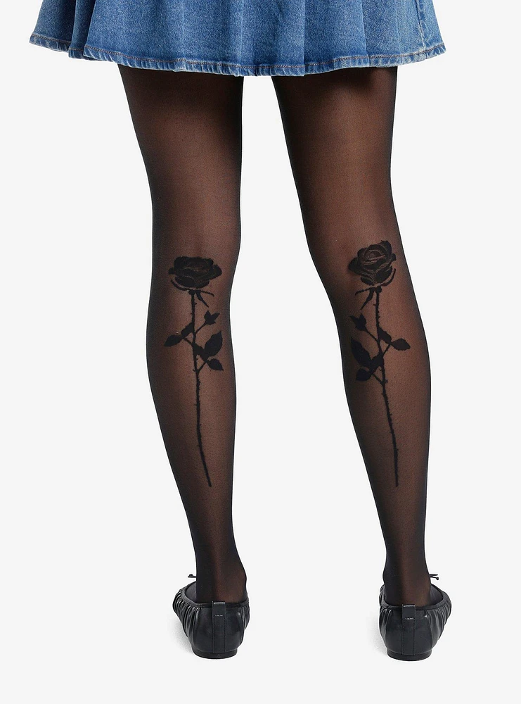 Black Rose Back Seam Tights