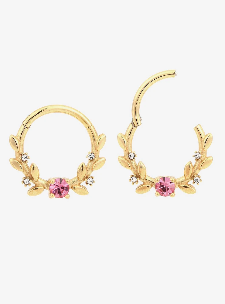 Steel Gold Pink Gem & Vines Hinged Clicker