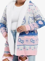 Hello Kitty Pastel Fair Isle Sherpa Girls Cardigan Plus