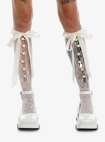 Cream Rose Ruffle Fishnet Knee-High Socks