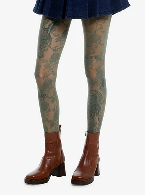 Green Floral Tights