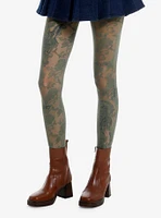 Green Floral Tights