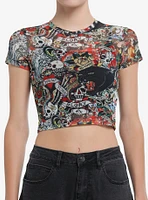 Ed Hardy Tattoo Allover Print Girls Crop Mesh Top