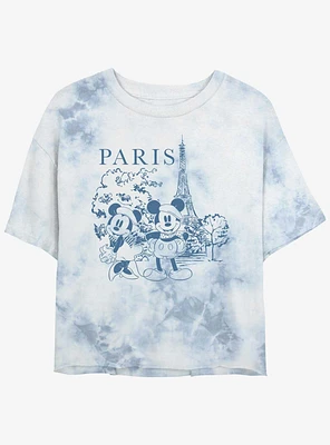 Disney Mickey Mouse & Minnie Drawing Paris Tie Dye Crop Girls T-Shirt