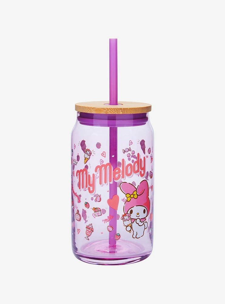 JoyJolt Sanrio My Melody Glass Tumbler and Straw