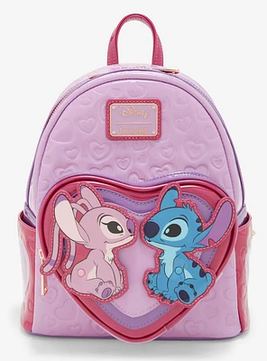 Loungefly Disney Lilo & Stitch Angel & Stitch Heart Moving Mini Backpack - BoxLunch Exclusive