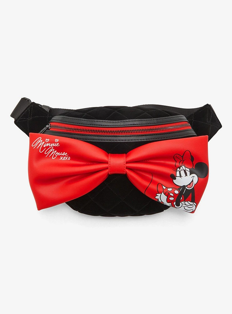 Loungefly Disney Minnie Mouse Bow Velvet Quilted Belt Bag - BoxLunch Exclusive