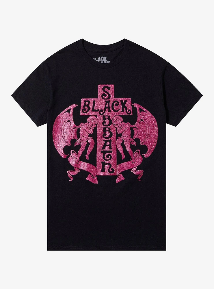 Black Sabbath Angels Pink Glitter Boyfriend Fit Girls T-Shirt