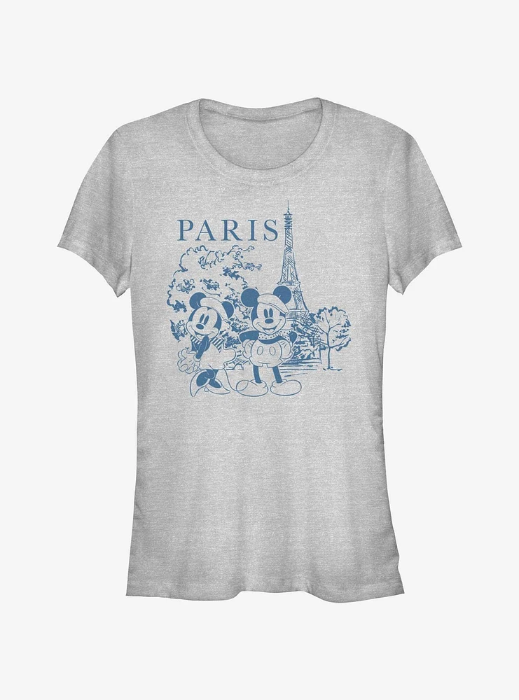 Disney Mickey Mouse & Minnie Couple Drawing Paris Girls T-Shirt