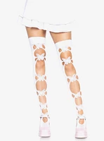 Opaque Net Cut-Out Butterfly Thigh Highs Off White