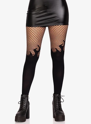 Opaque Flame With Fishnet Top Tights