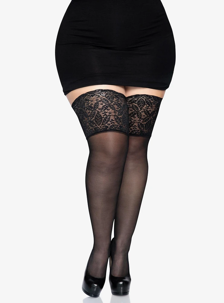 Lace Lycra Sheer Stay Up Thigh Highs Plus Size