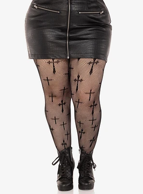 Worship Me Cross Net Tights Plus Size