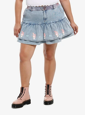 My Melody Rhinestone Tiered Denim Skirt With Belt Plus