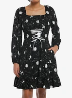 Star Wars Foil Print Lace-Up Long-Sleeve Dress