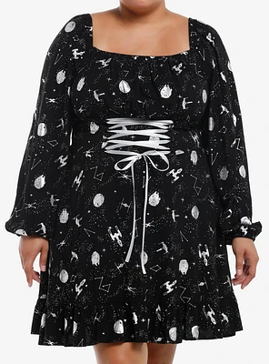 Star Wars Foil Print Lace-Up Long-Sleeve Dress Plus