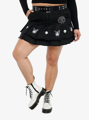 Kuromi Rhinestone Pleated Denim Skirt With Belt Plus