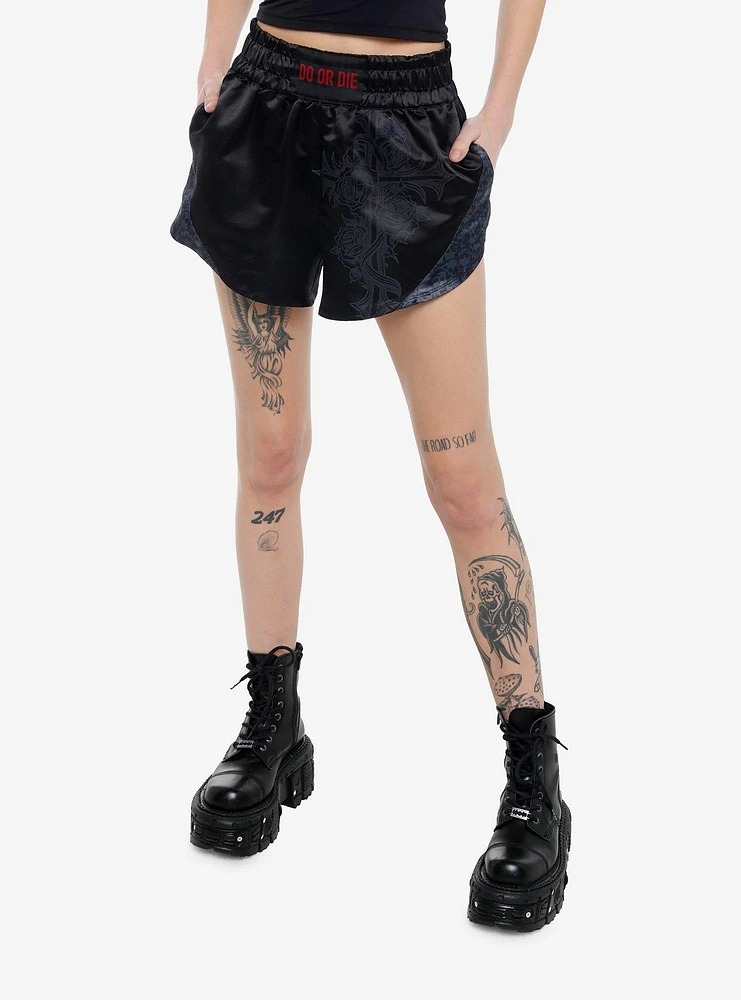 Gothic Cross & Roses Girls Boxing Shorts