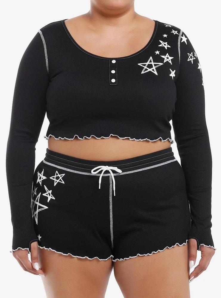 Black & White Scribble Stars Girls Lounge Set Plus