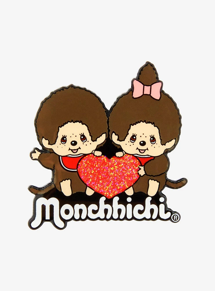 Monchhichi Duo Heart Glitter Enamel Pin