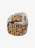 Leopard Print Stud & Rhinestone Western Belt