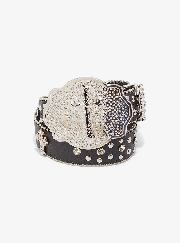 Gothic Cross Stud & Rhinestone Western Belt