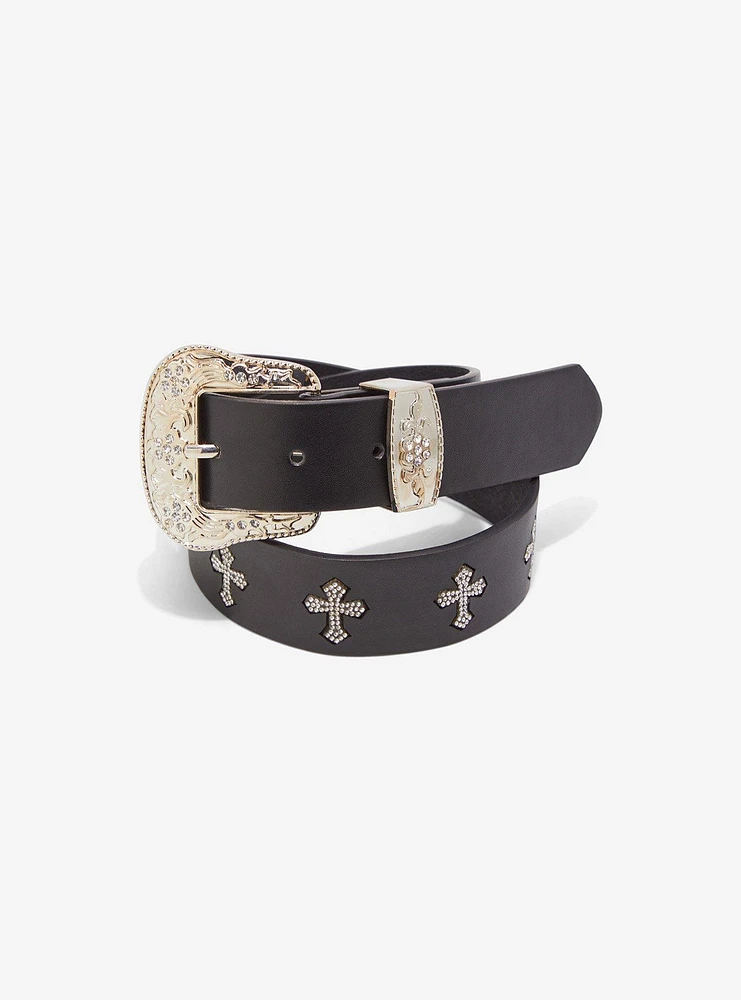 Rhinestone Gothic Cross Bling Belt