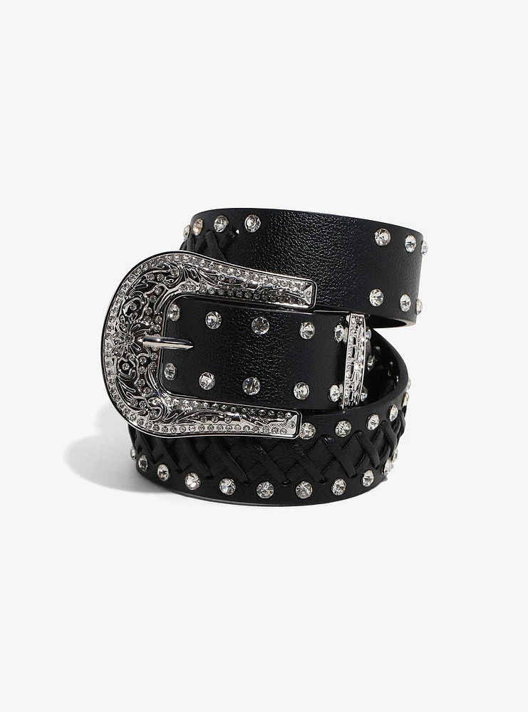 Black Crisscross Bling Belt