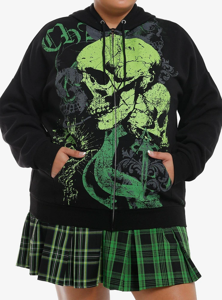 Social Collision Green Skull Chaos Girls Hoodie Plus