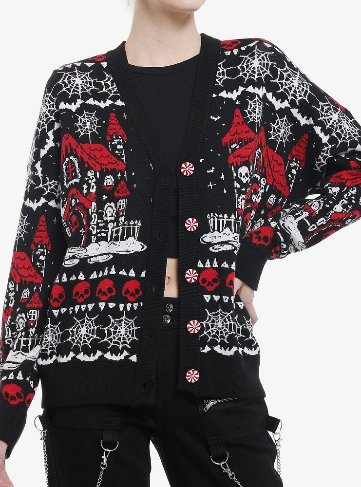 Social Collision Haunted Gingerbread House Girls Cardigan