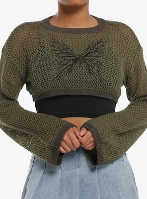 Thorn & Fable Tree Butterfly Knit Girls Crop Sweater