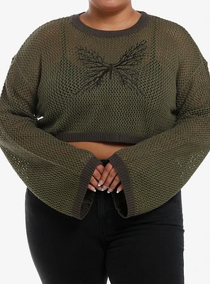 Thorn & Fable Tree Butterfly Knit Girls Crop Sweater Plus