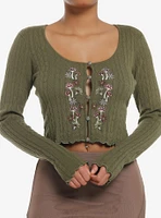 Thorn & Fable Olive Mushroom Girls Crop Cardigan