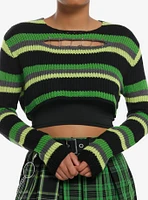 Social Collision Green Stripe Safety Pin Bolero Girls Crop Shrug