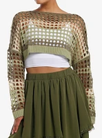 Thorn & Fable Green Cream Stripe Open Knit Bolero Girls Crop Shrug